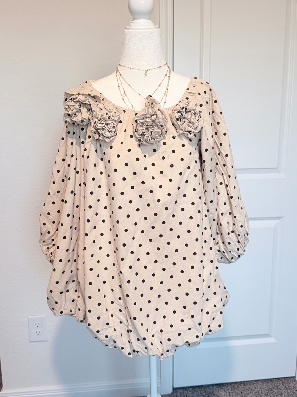 Polka Dot Off-Shoulder Babydoll Dress